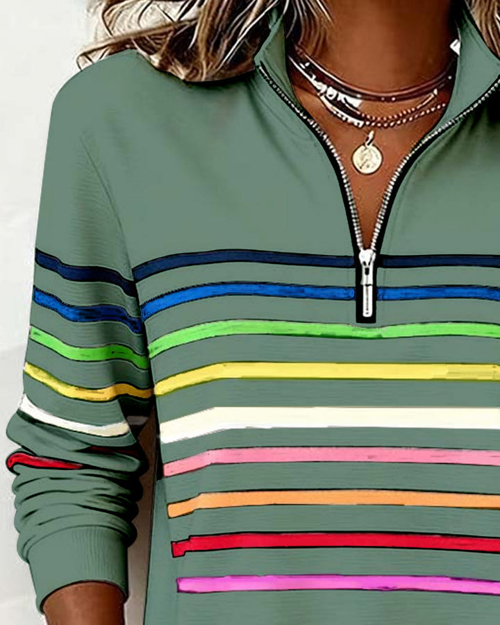 Heather | Half-Zip Striped Sweatshirt