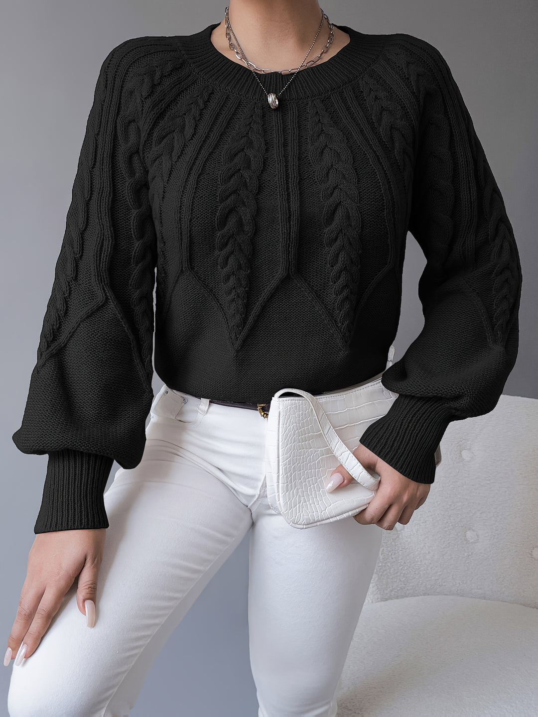 Waverly | Cable-Knit Lantern Sleeve Sweater