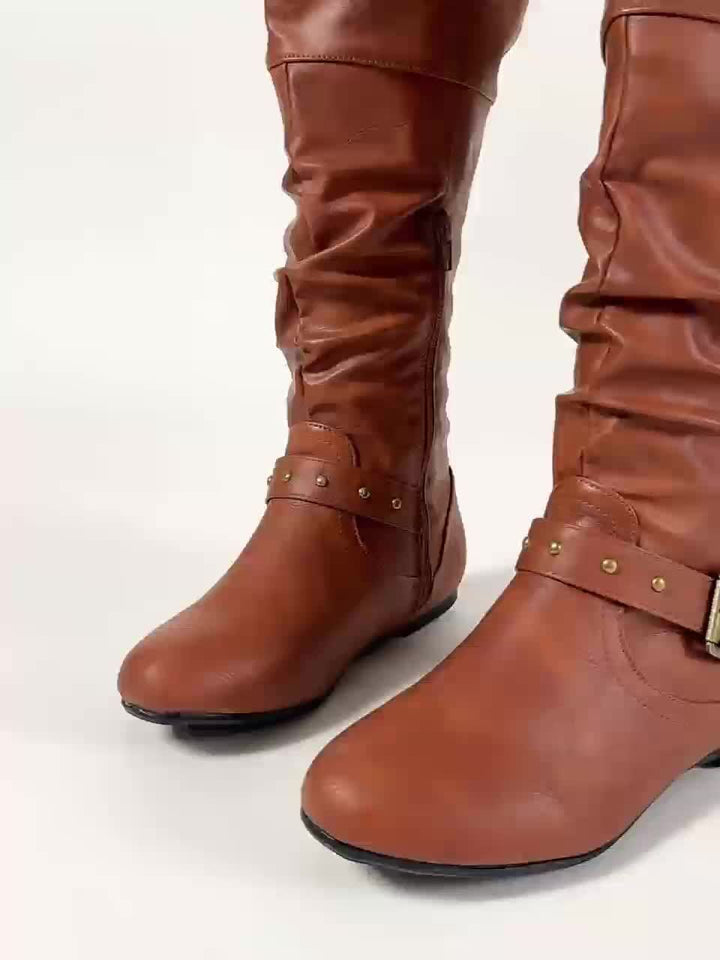 Katrina | Slouchy Buckle Knee-High Boots