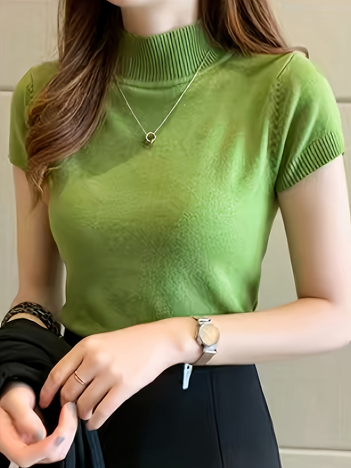Marguerite | Refined Mock-Neck Short Sleeve Top