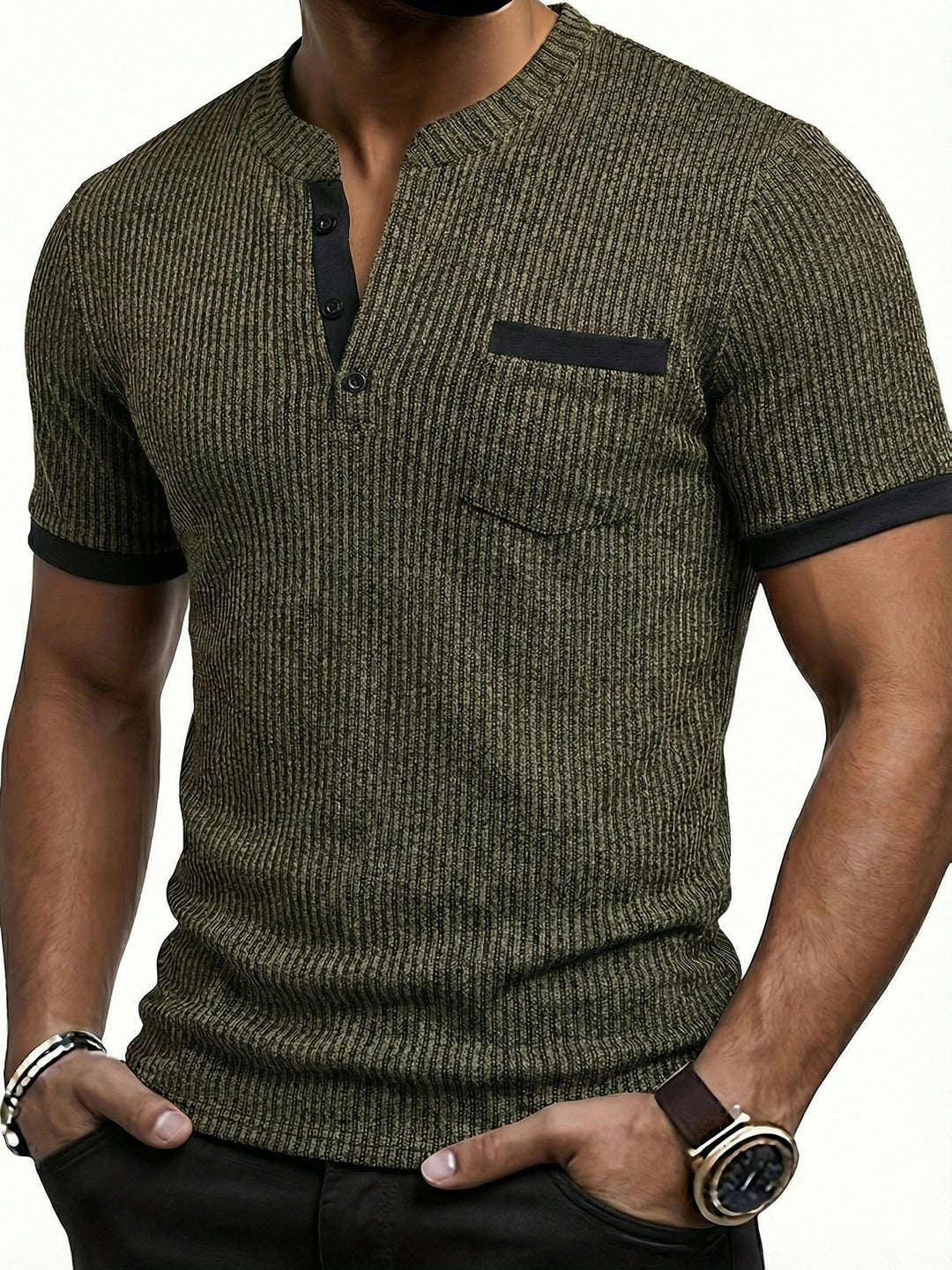Barry | Men's Textured Knit Short Sleeve Henley