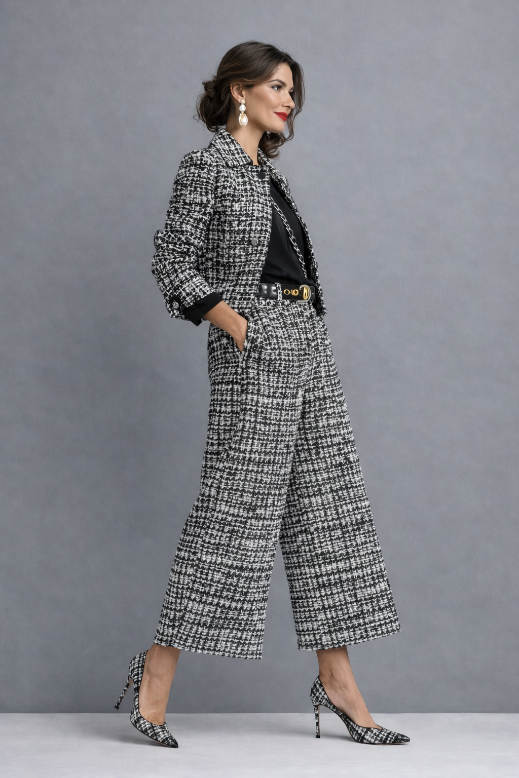 Joanna | Women's Tweed Jacket & Wide-Leg Trouser Set