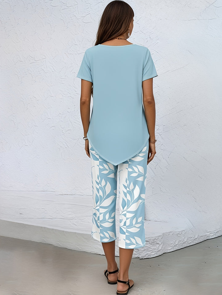 Camille | Women's Two-Piece Botanical Print Top & Trouser Set