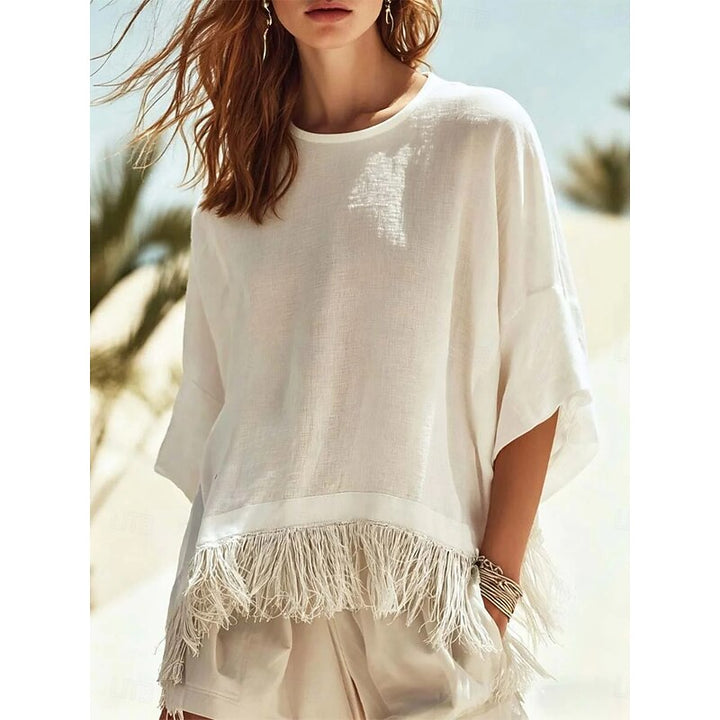 Delia | Fringe-Hem Relaxed Blouse