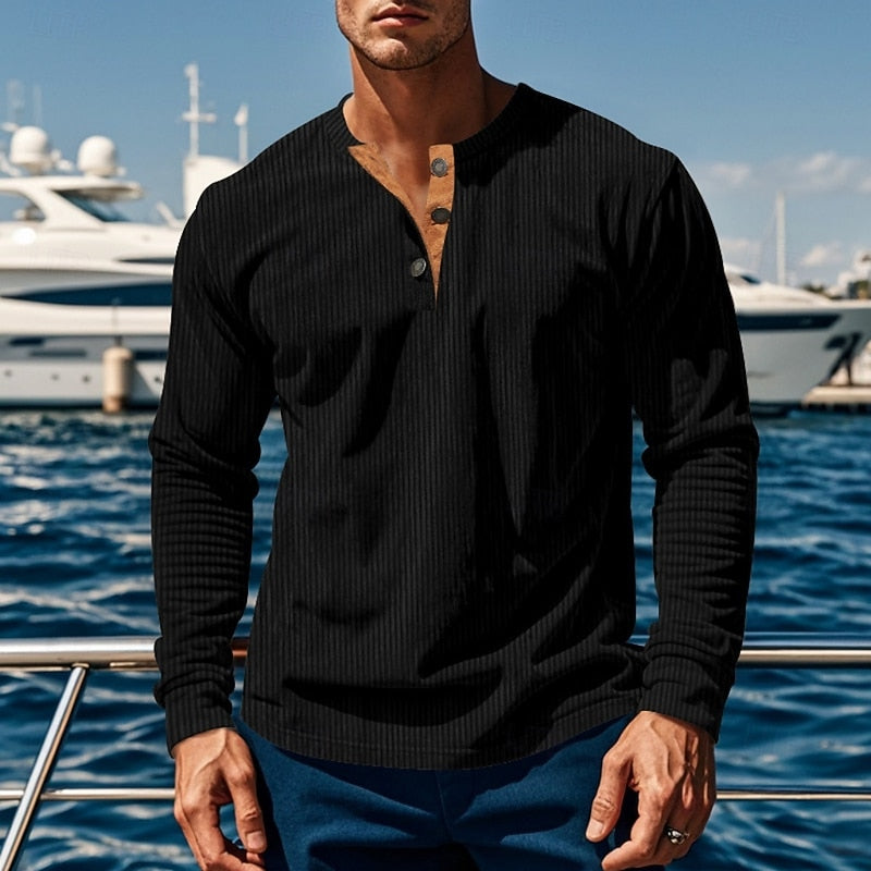 Grayson | Ribbed Long-Sleeve Henley Shirt