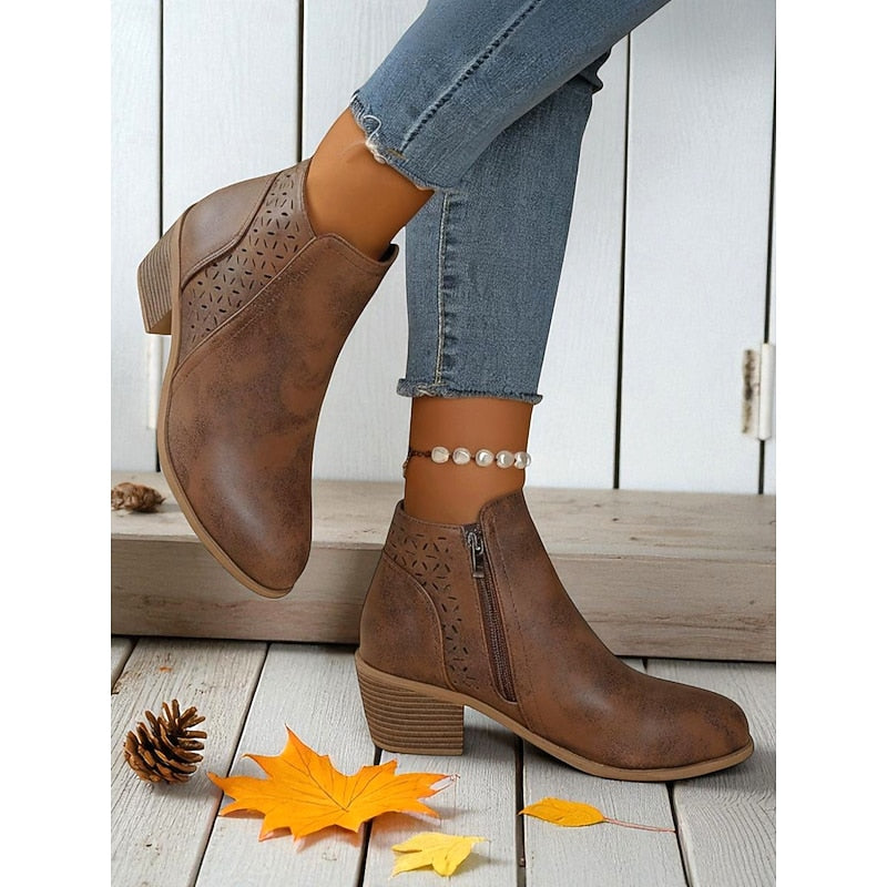 Marcella | Cutout Block-Heel Ankle Boots