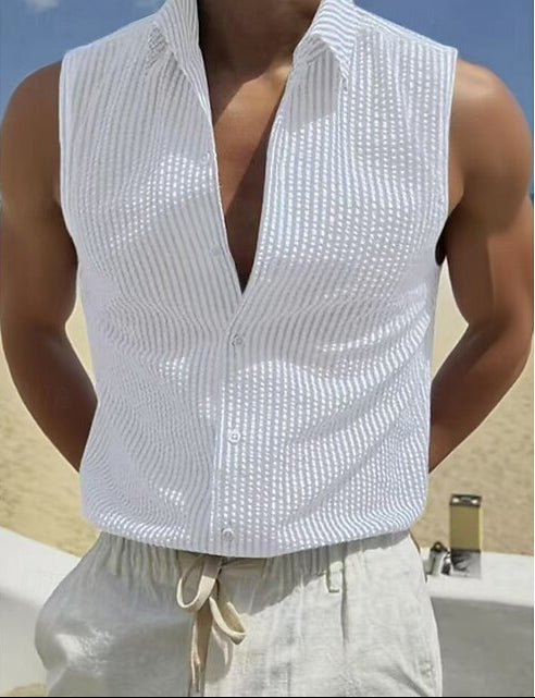 Beau | Men's Seersucker Sleeveless Shirt