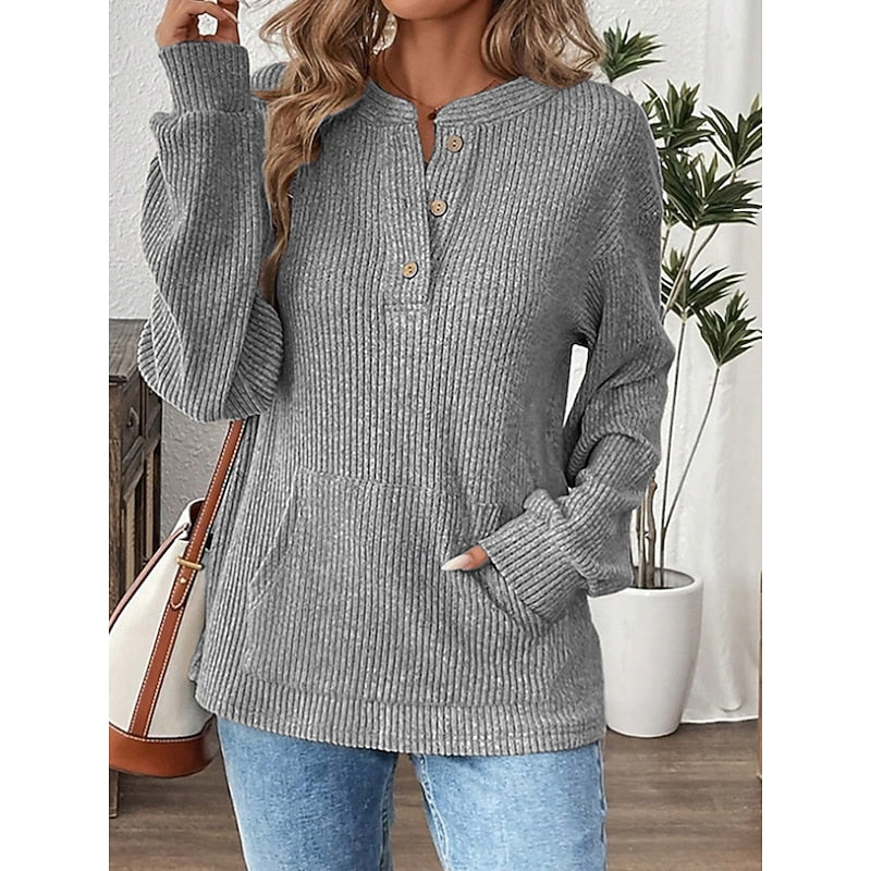 Delphine | Ribbed Henley Pullover