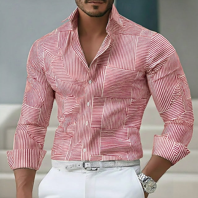 Nolan | Men's Geometric Stripe Long Sleeve Shirt