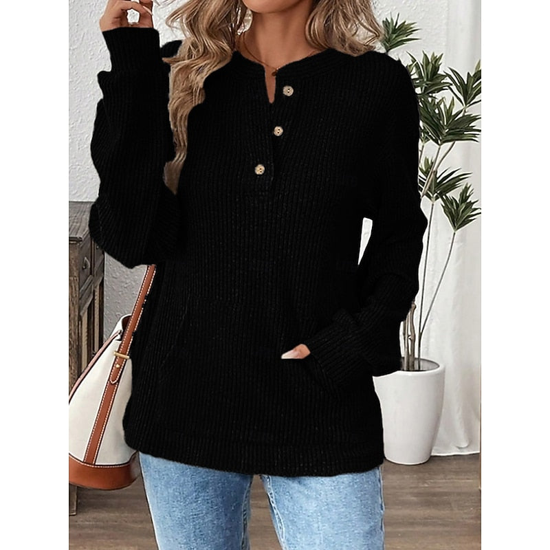 Delphine | Ribbed Henley Pullover