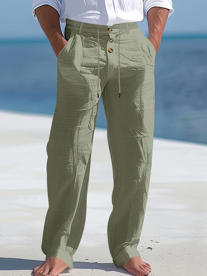 Nico | Men's Linen Drawstring Button-Placket Trousers