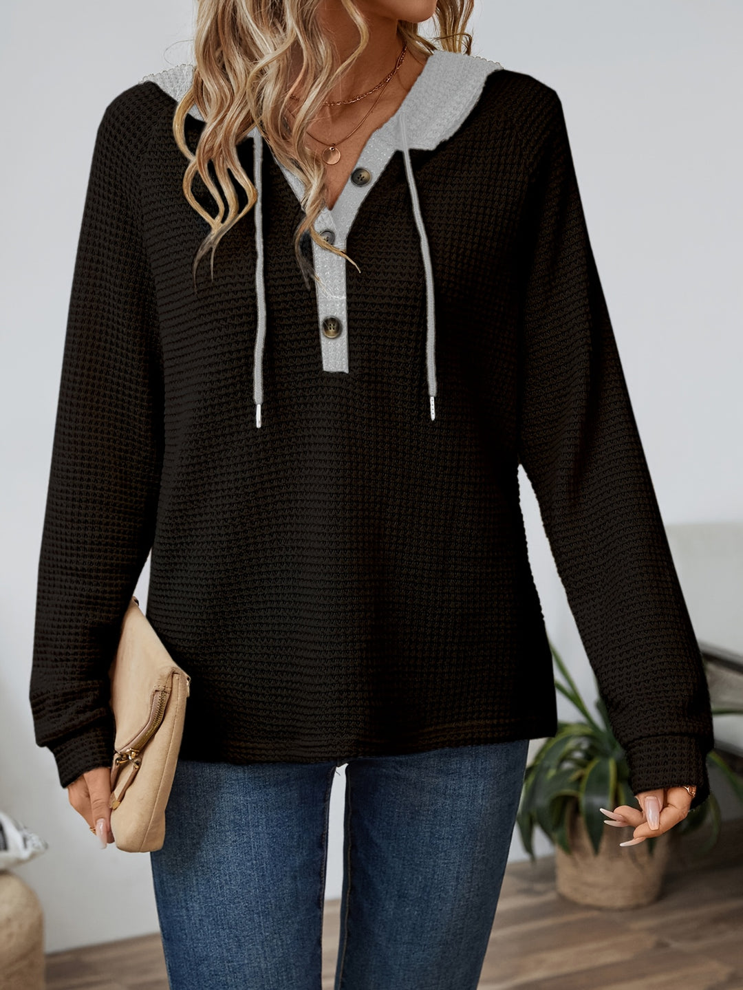 Della | Cozy Waffle-Knit Hoodie