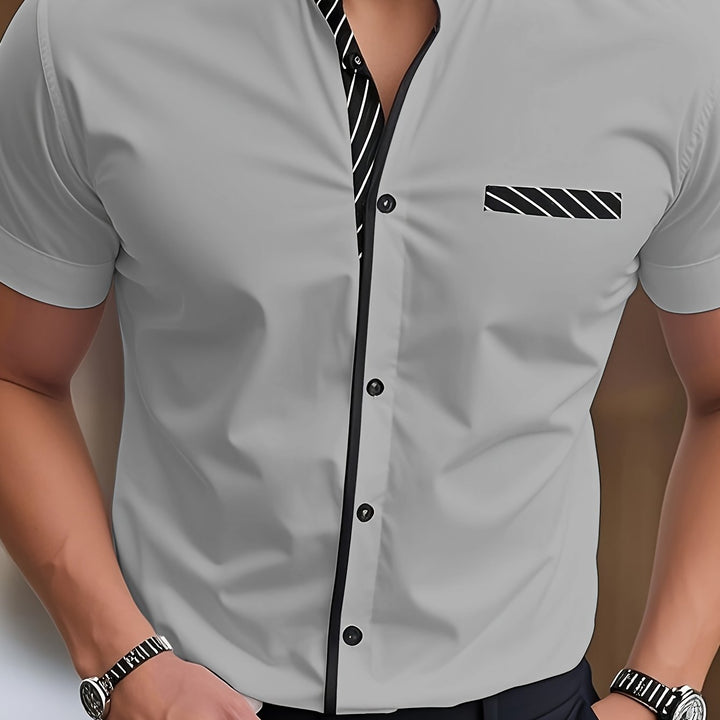 Hutton | Men's Contrast Stand Collar Short Sleeve Shirt