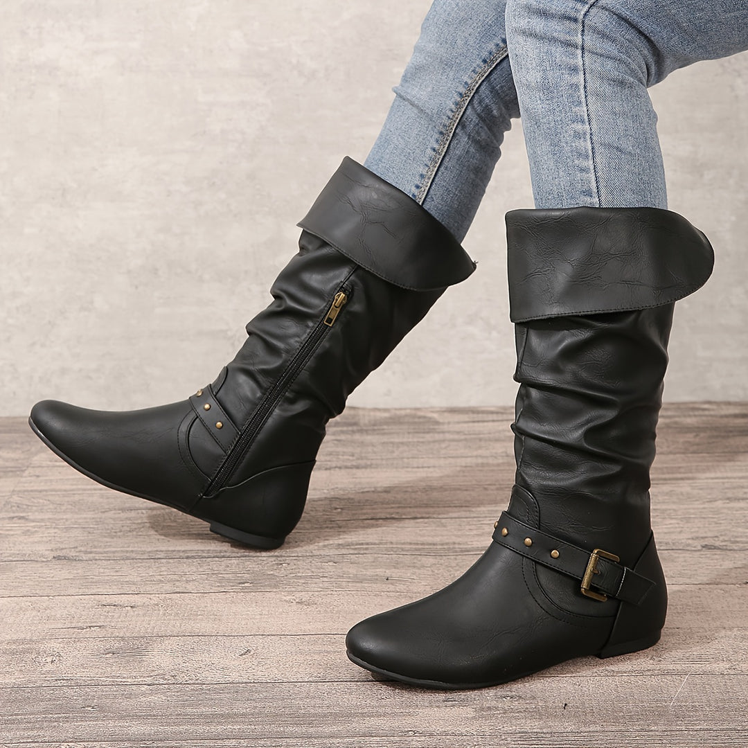 Katrina | Slouchy Buckle Knee-High Boots