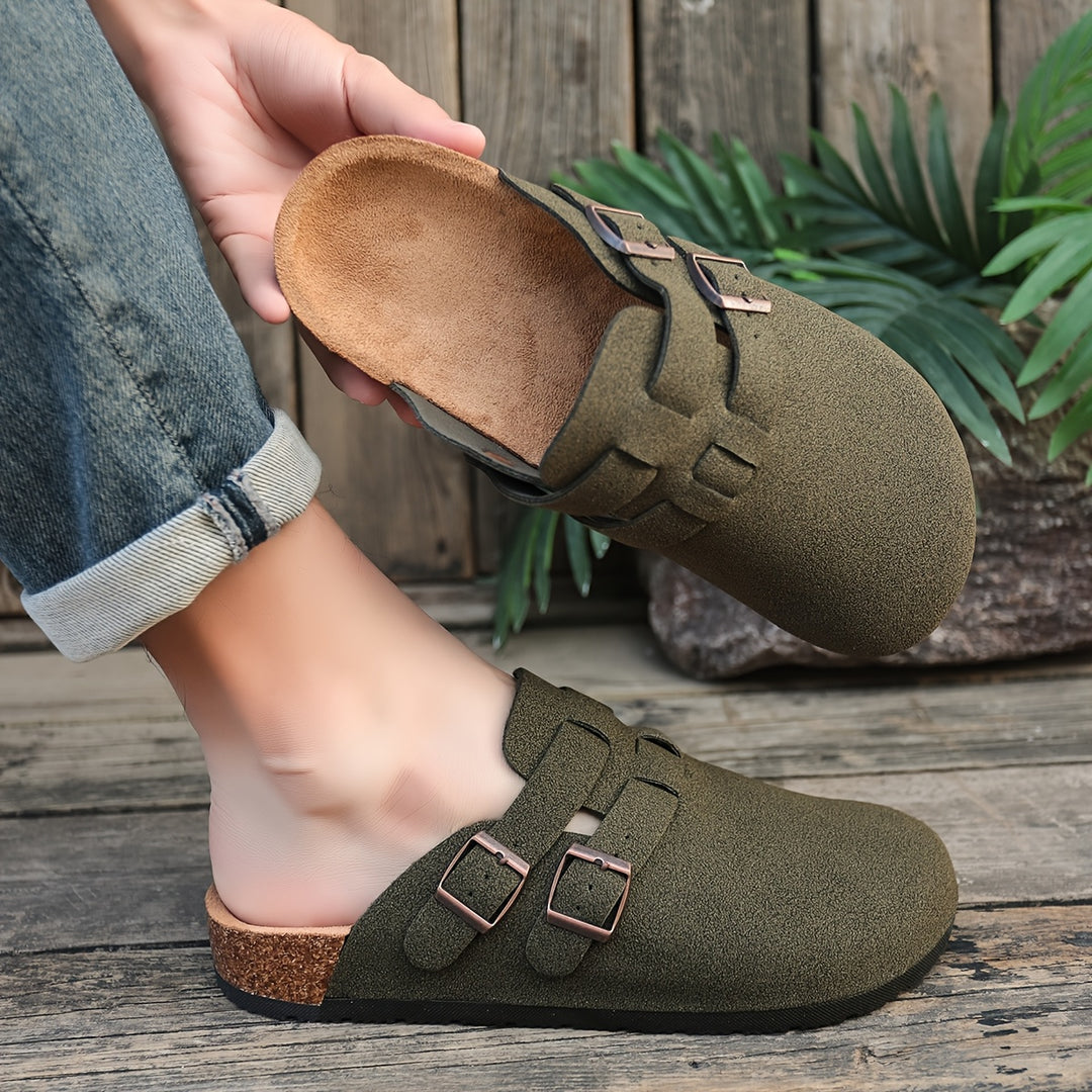 Oskar | Men's Double-Buckle Suede Clog Mule