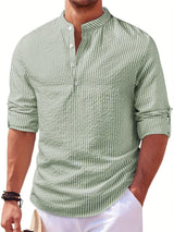 Rowan | Men's Band Collar Long Sleeve Stripe Shirt