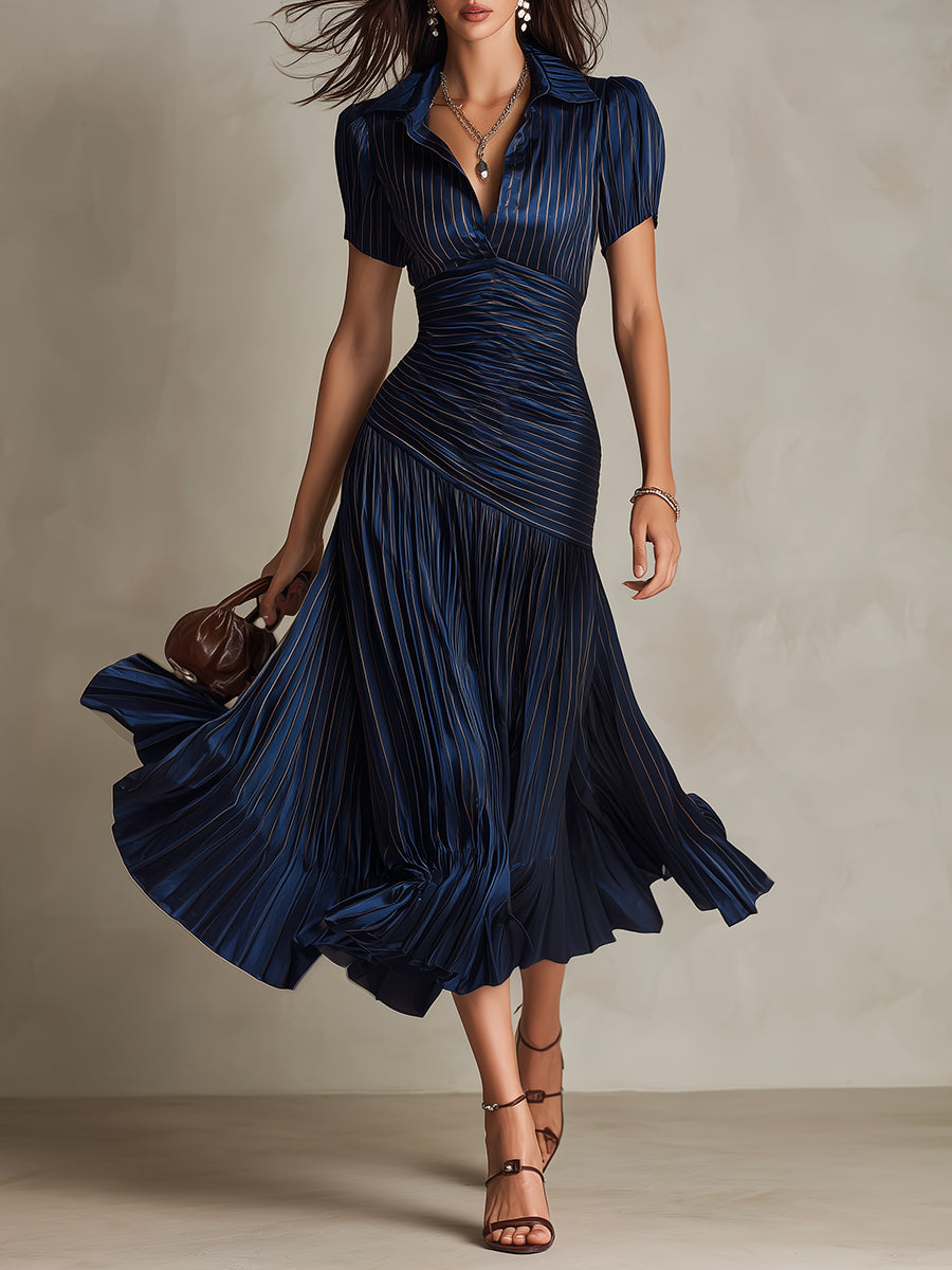 Rosalyn | Pleated Striped Midi Dress