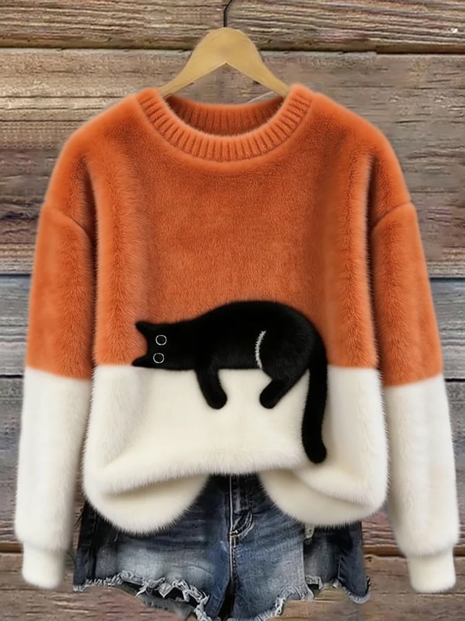Corabelle | Playful Cat Print Oversized Sweater