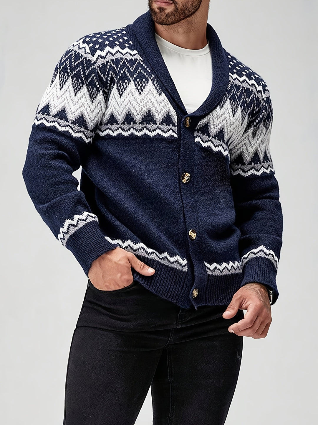 Silas | Nordic-Pattern Shawl Cardigan