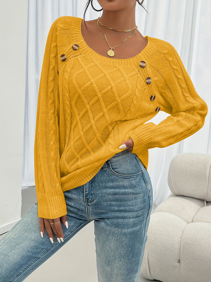 Genevieve | Cable-Textured Button Sweater