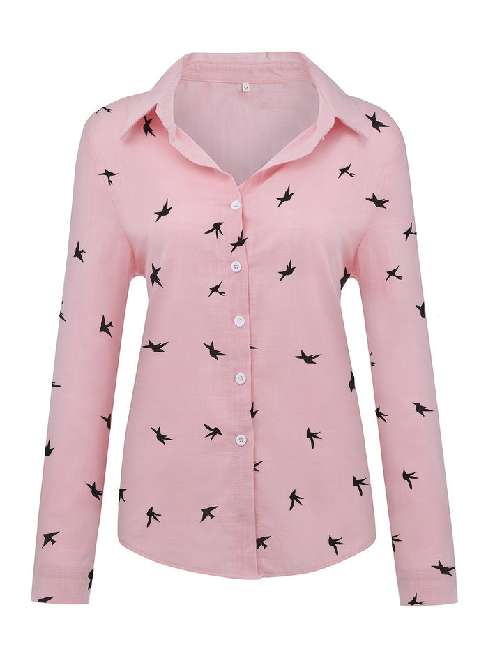 Phoebe | Bird Print Button-Up Shirt