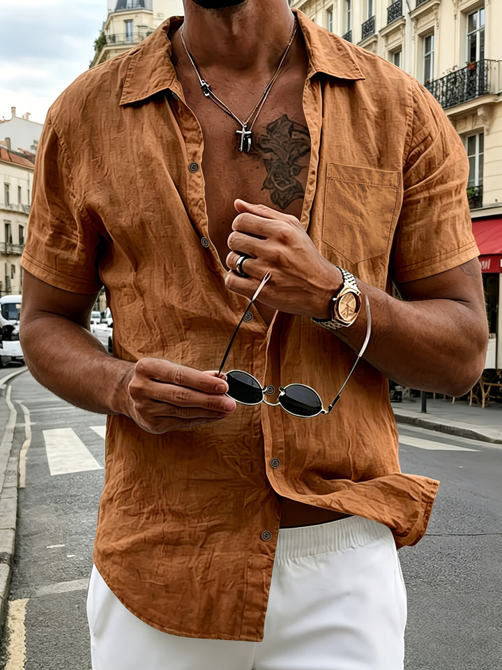 Callum | Men's Linen Short Sleeve Henley Shirt