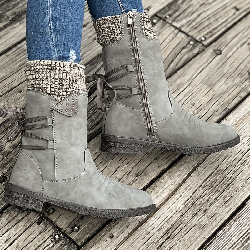 Loretta | Cozy Knit-Cuff Mid-Calf Boots