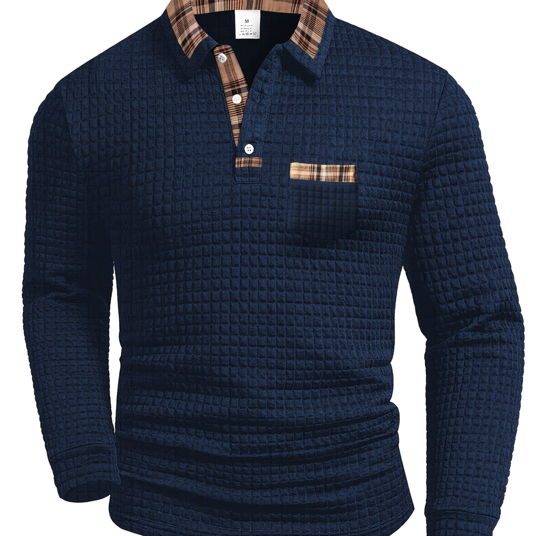 Perry | Men's Waffle Knit Plaid Collar Polo