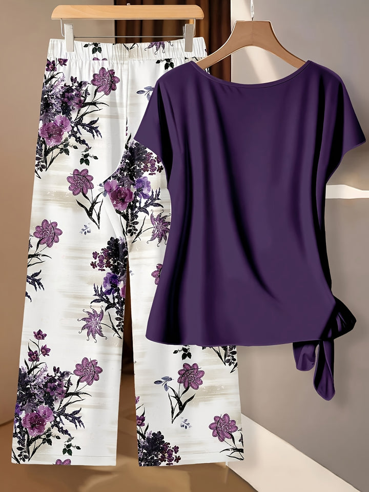 Iris | Women's Knotted Top & Floral Trouser Two-Piece Set