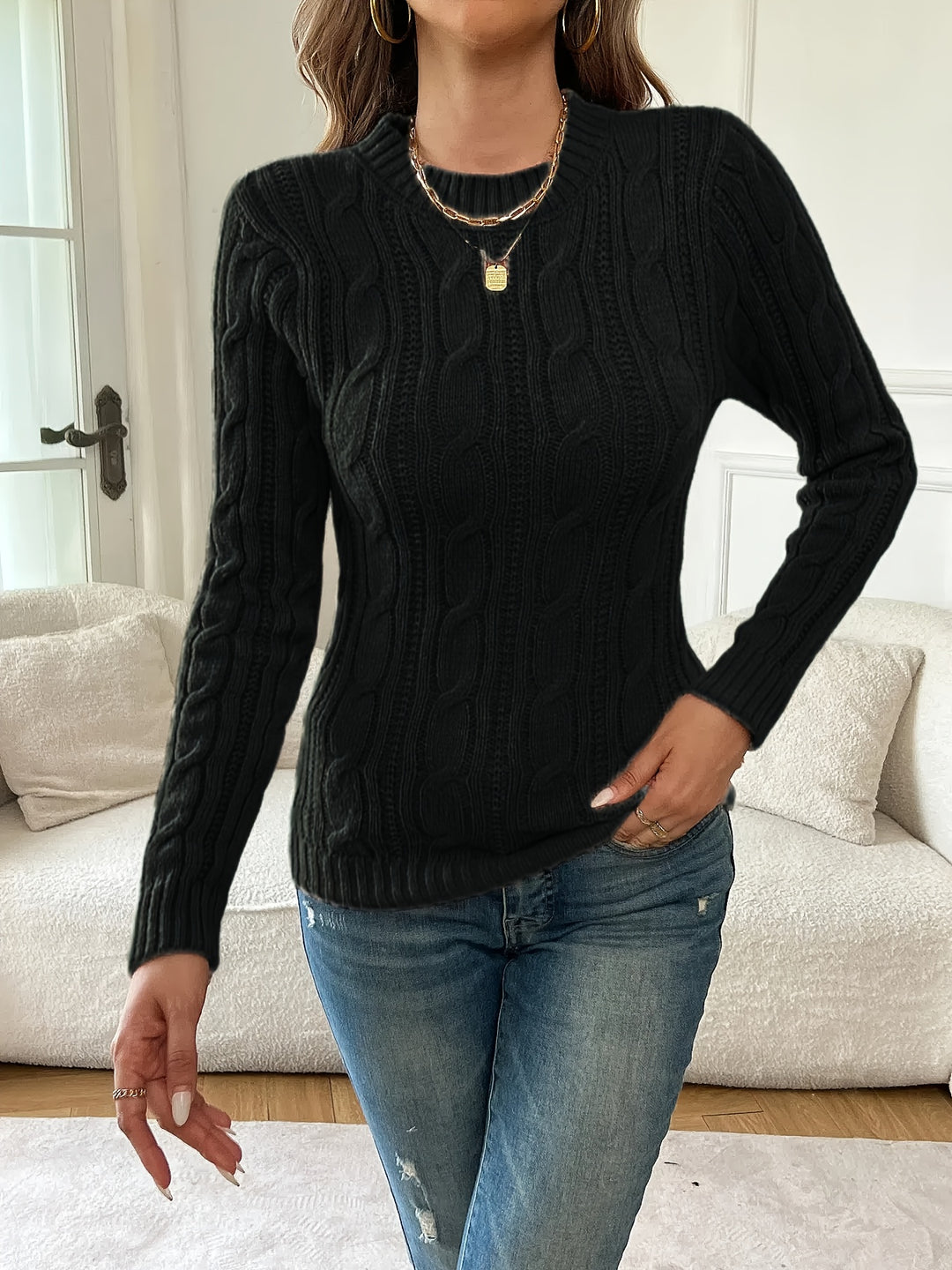 Marlow | Cable-Twist Round Neck Sweater