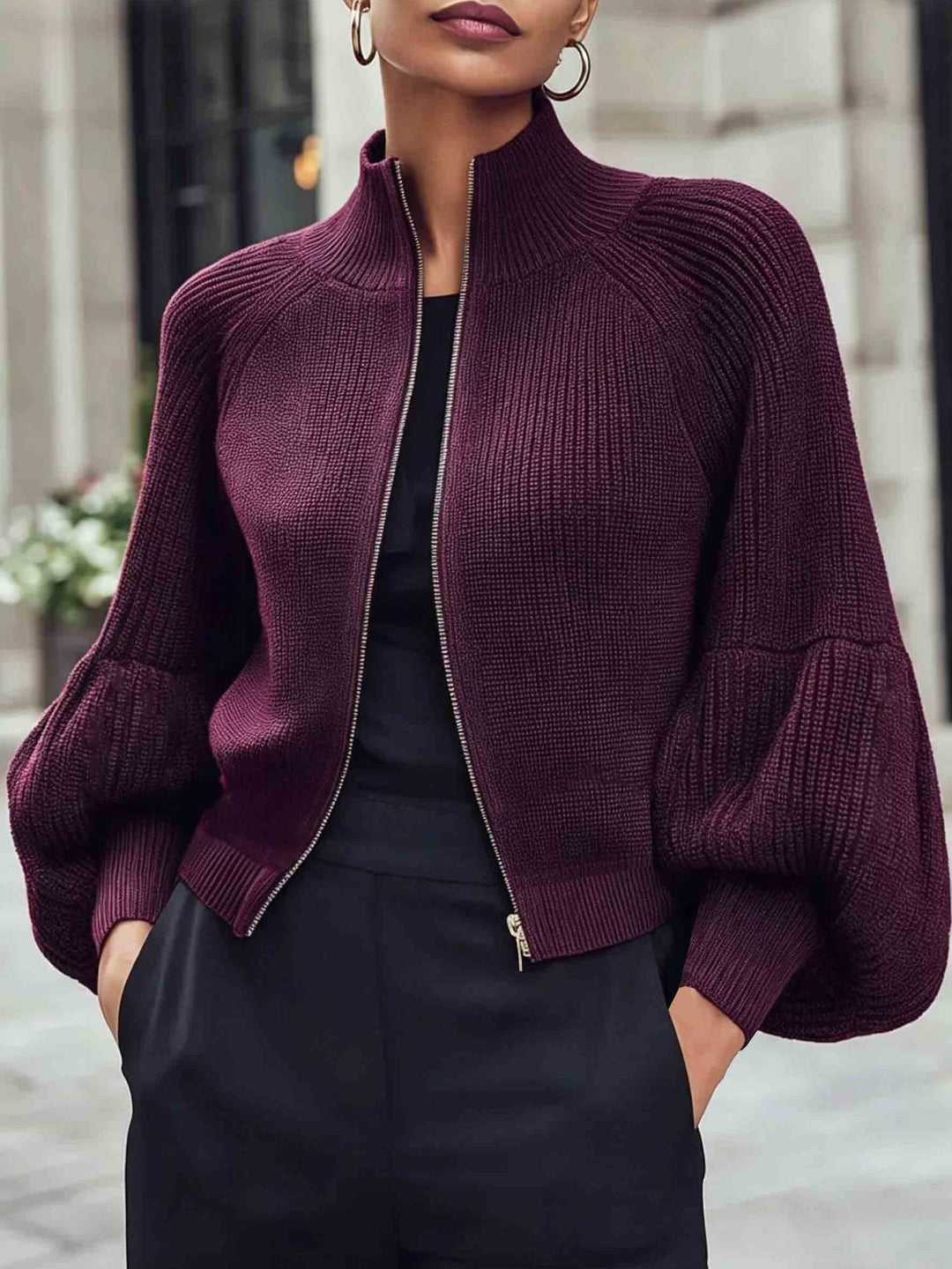 Margery | Sculpted Zip-Up Cardigan