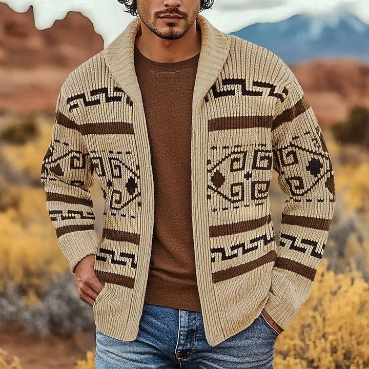 Rhett | Patterned Rolled-Collar Zip Cardigan