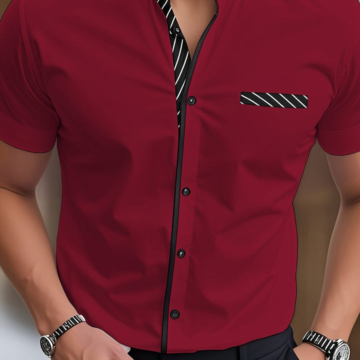 Hutton | Men's Contrast Stand Collar Short Sleeve Shirt