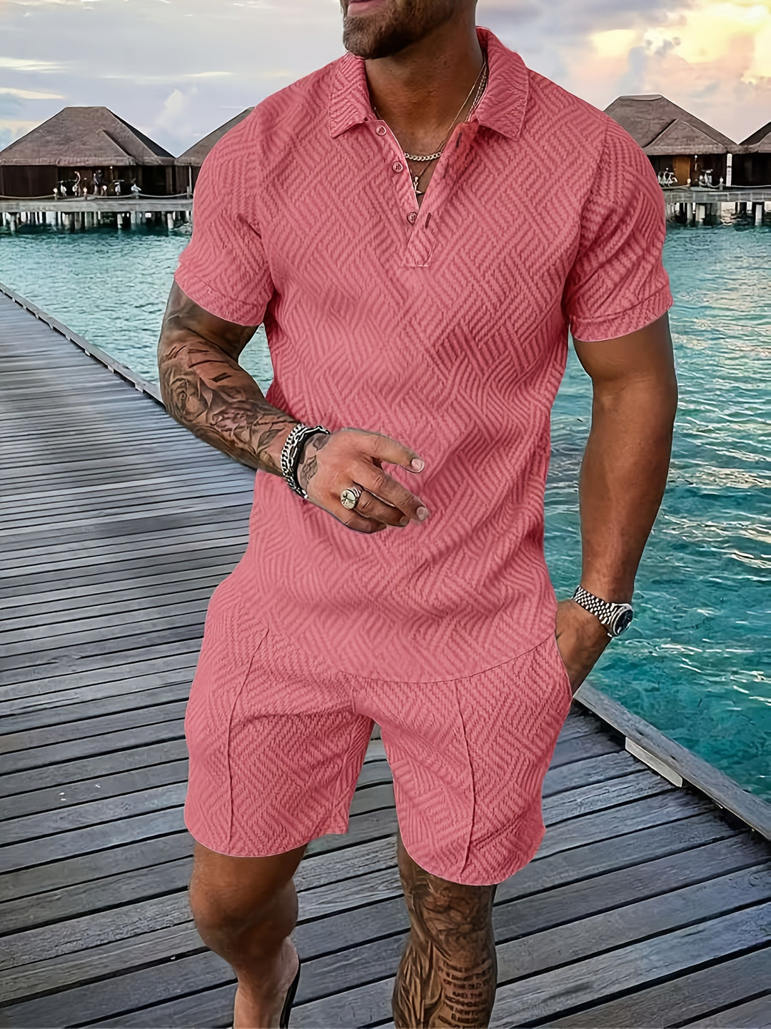 Solano | Men's Collar Button Placket Polo & Shorts Set
