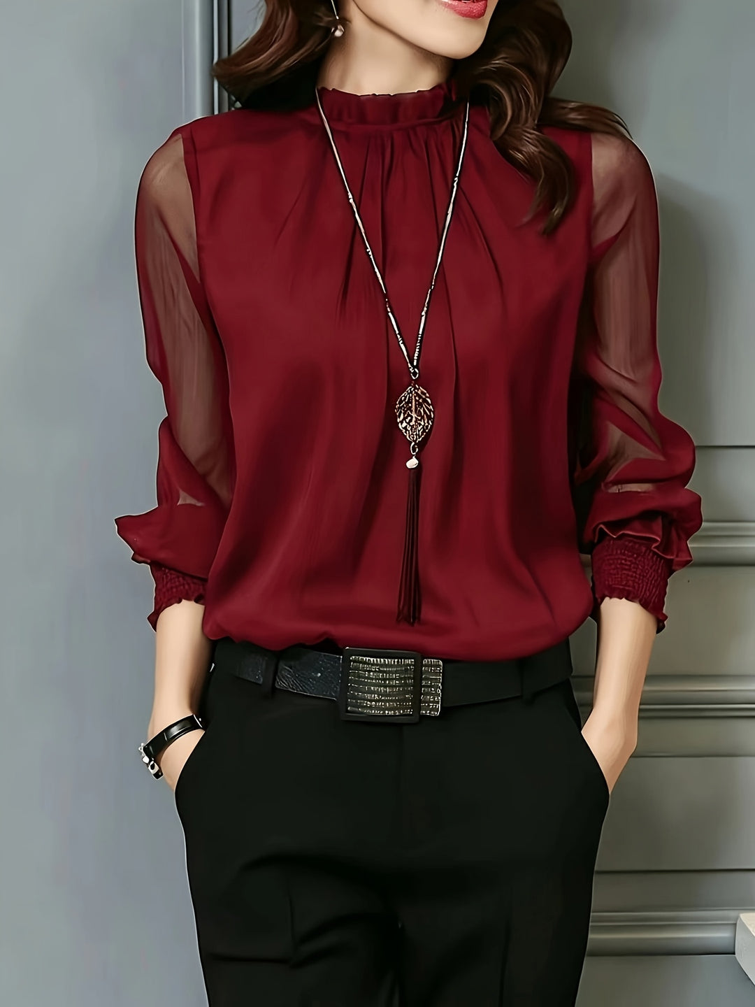 Sabrina | Stand-Collar Long-Sleeve Blouse