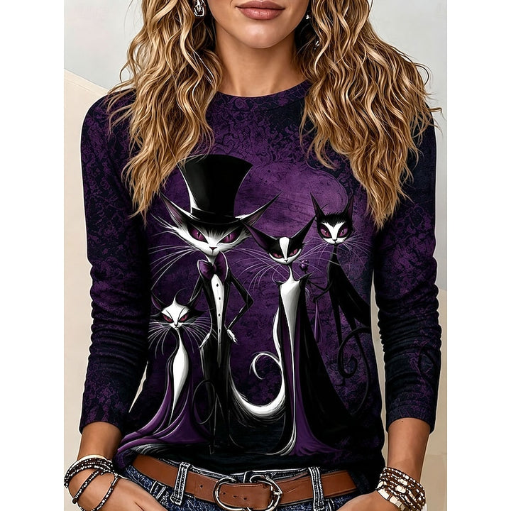 Rhiannon | Halloween Gothic Cat Graphic Long-Sleeve Top