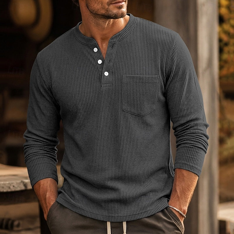 Nolan | Ribbed Long-Sleeve Henley Shirt