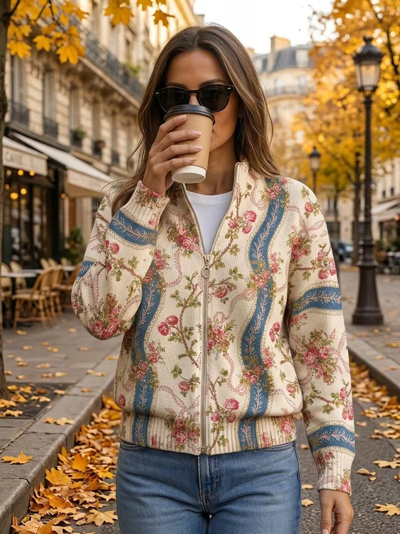 Henrietta | Vintage Floral Zip Cardigan