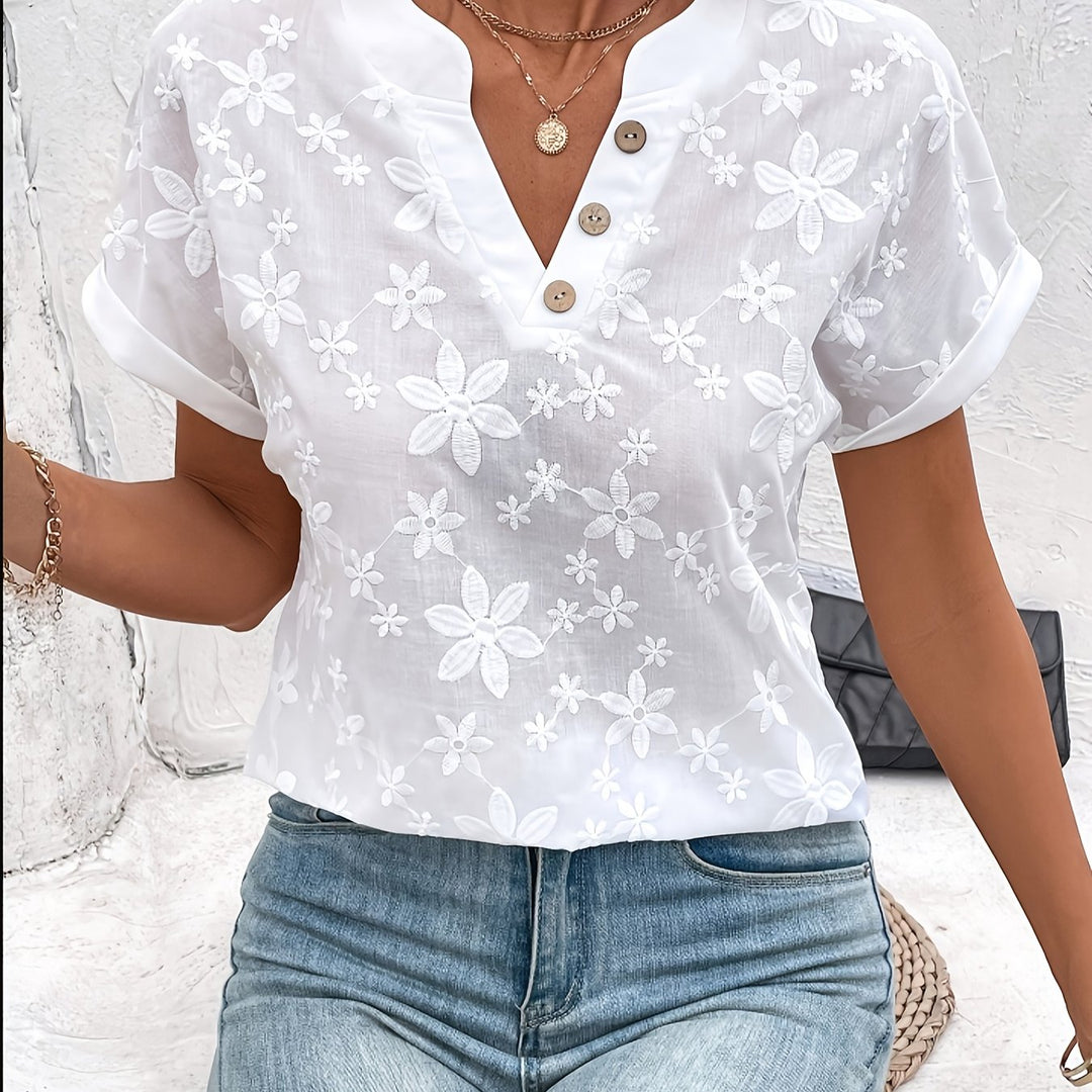 Fiona | Floral Textured V-Neck Blouse
