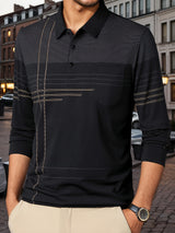 Barnett | Men's Contrast Panel Long Sleeve Polo