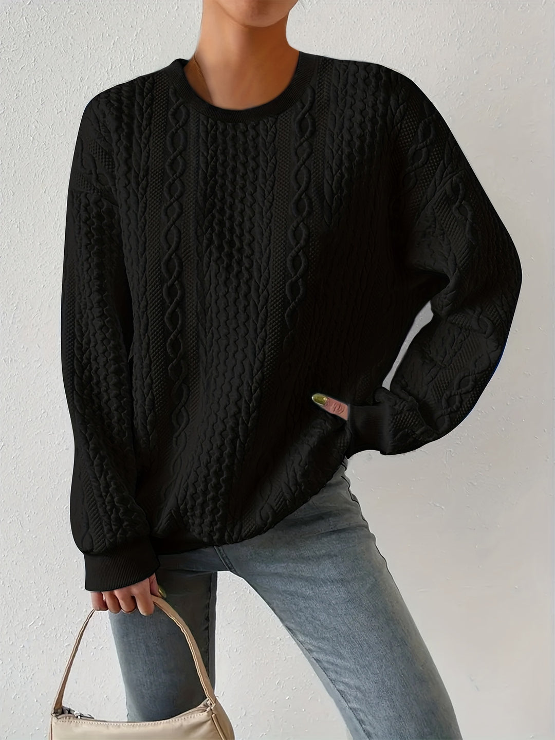 Lila | Cable-Textured Crewneck Sweatshirt