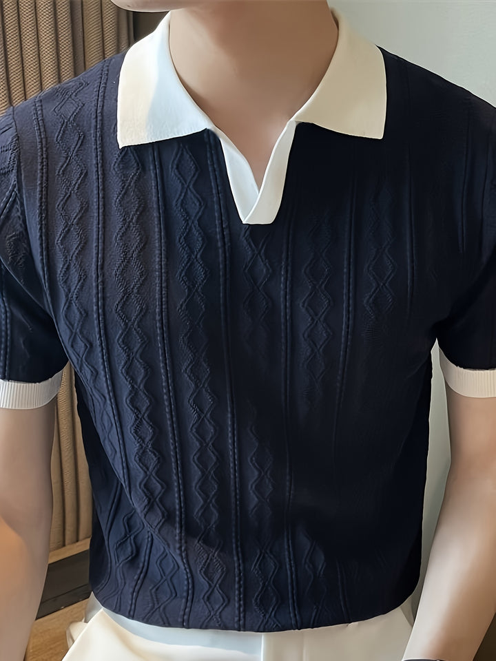 Curtis | Textured Contrast-Collar Polo Shirt