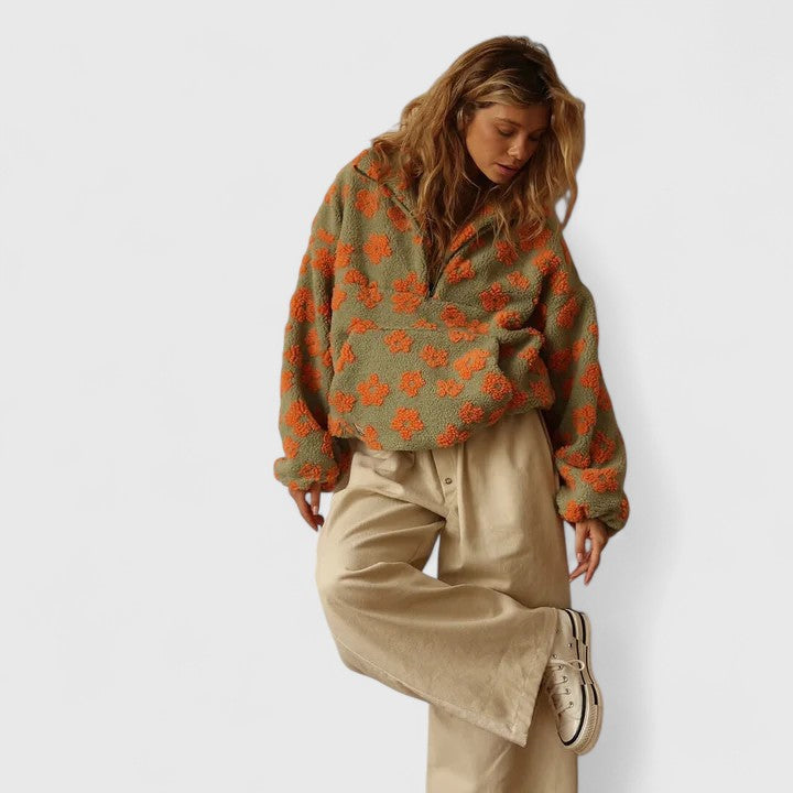 Bonnie | Cozy Floral Half-Zip Pullover