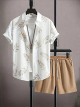 Devlin | Men's Leaf Print Shirt & Shorts Set