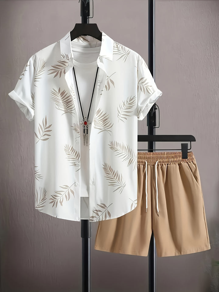 Devlin | Men's Leaf Print Shirt & Shorts Set