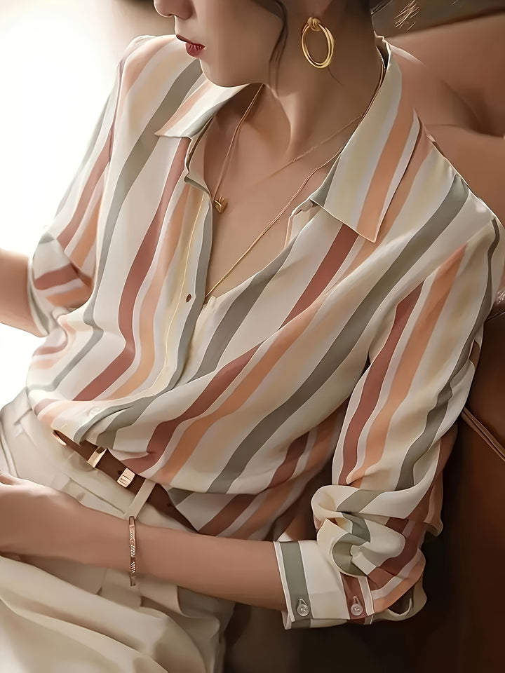 Celeste | Women's Multicolour Stripe Long Sleeve Button Shirt