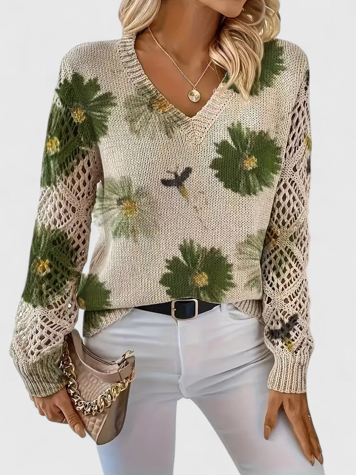 Charlene | Floral Open-Knit V-Neck Sweater