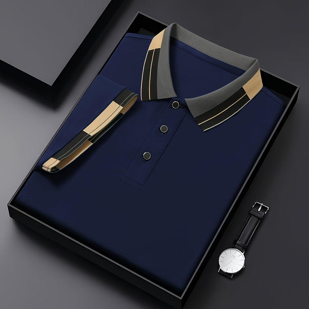 Whitmore | Men's Jacquard Collar Navy Polo