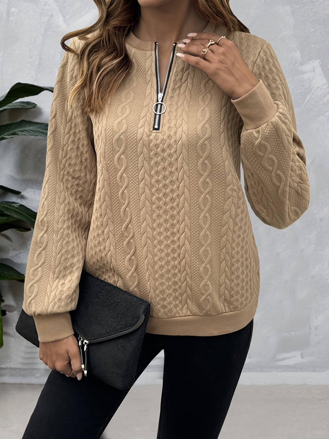 Corinne | Textured Half-Zip Sweatshirt