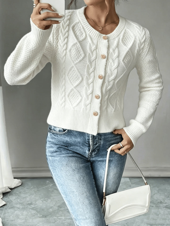 Eleanor | Cable-Knit Button-Front Cardigan